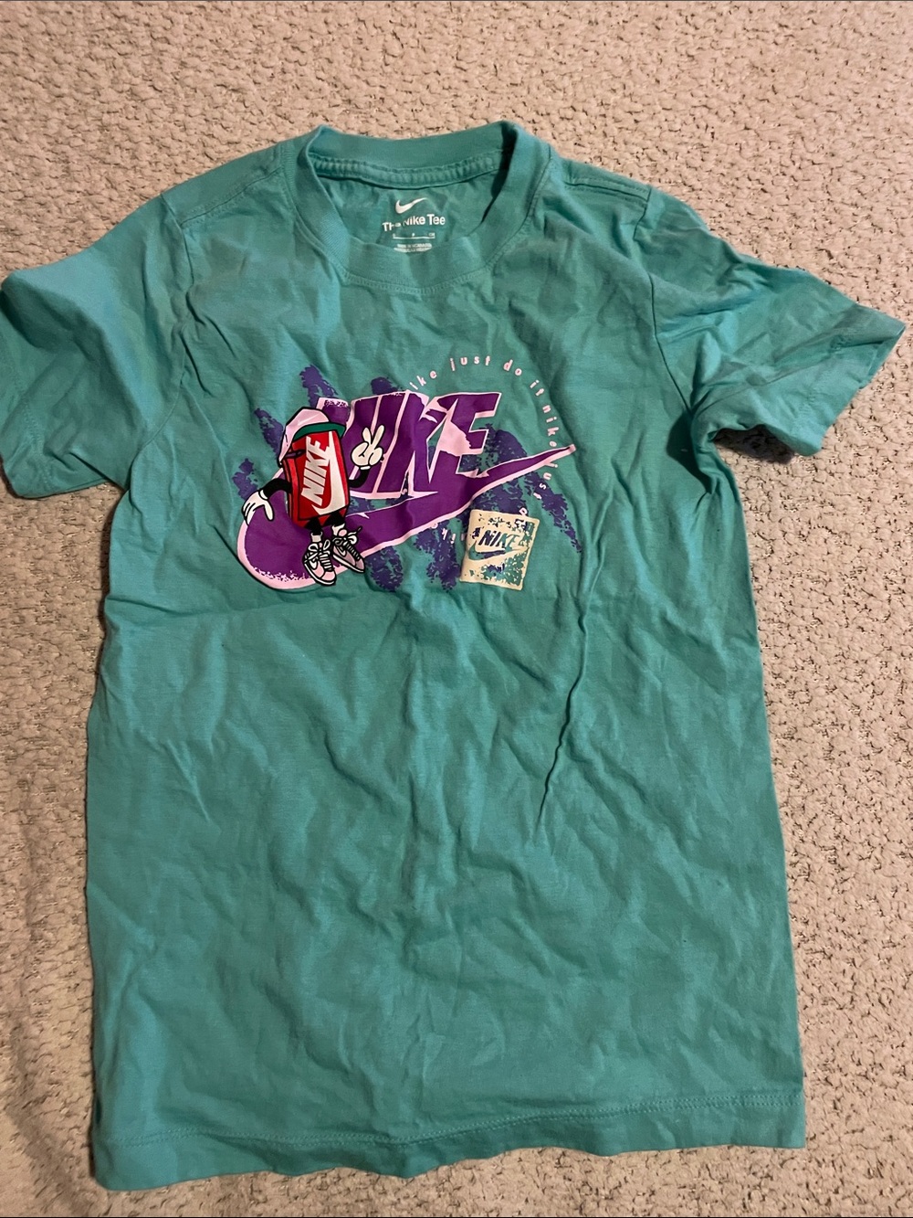 Nike Kids Teal Short-Sleeve Graphic Tee with Purple & Red Accents